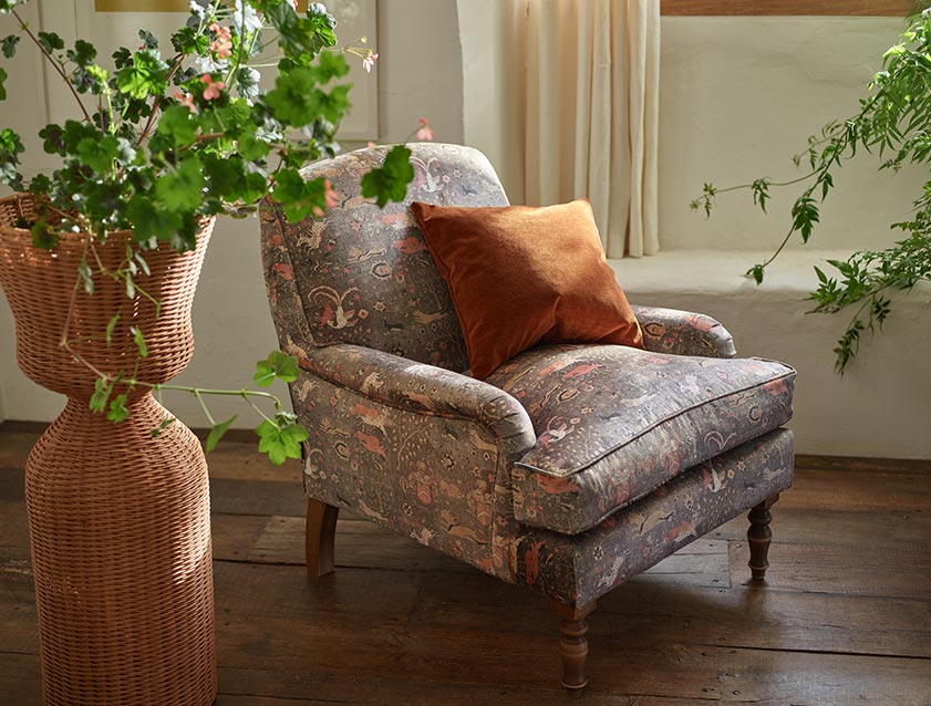 Lyndhurst Chair in V&A Threads of India Opulent Velvets Lahore Dynasty Slate